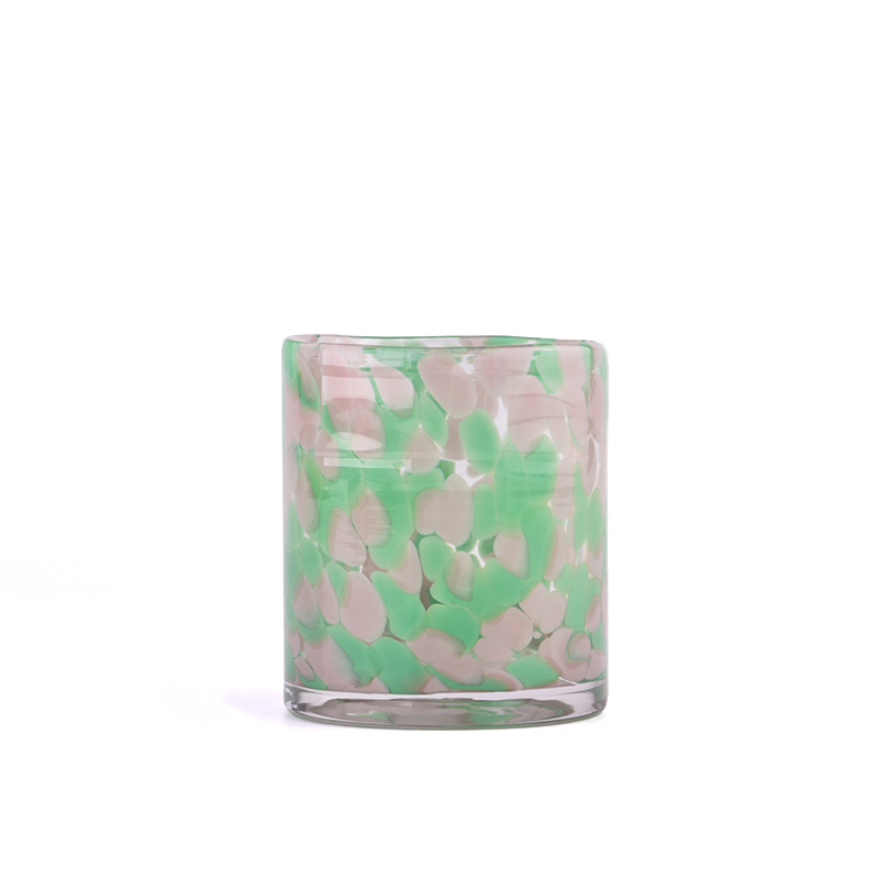 Luxury green white speckled glass candle holder for home decoration