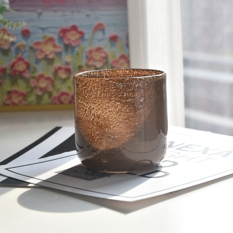 Luxury custom brown fine glitter glass candle jars for candle making