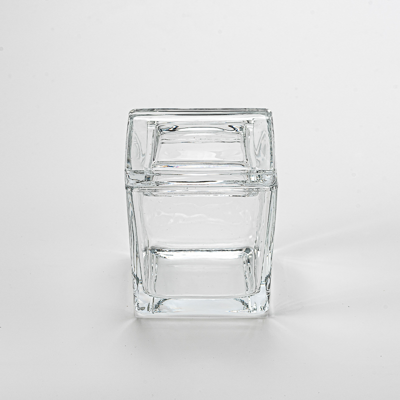 Luxury square transparent glass vessel candle containers with lid