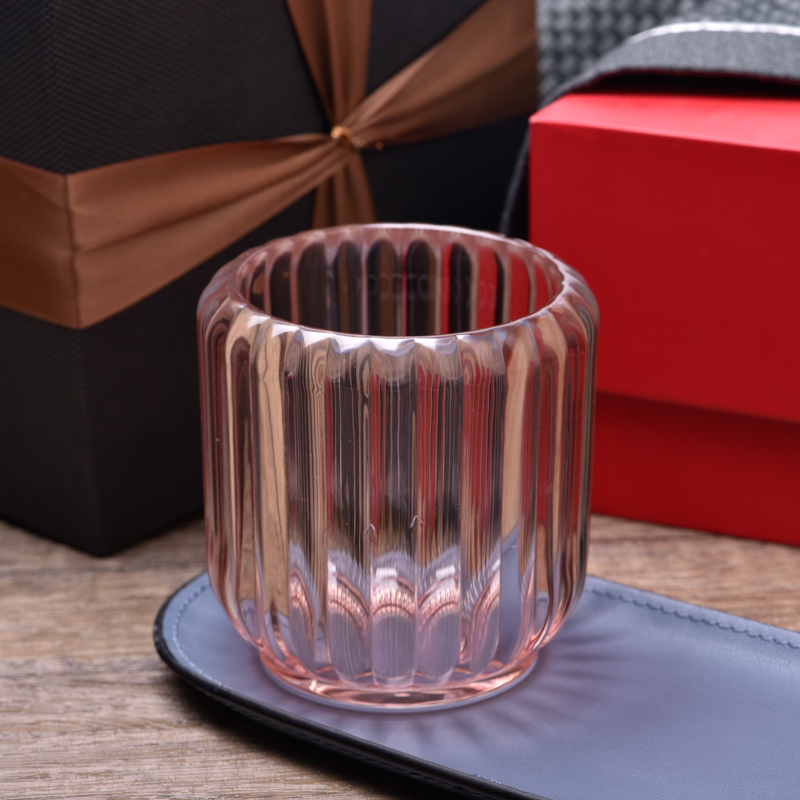 Luxury Light Pink Transparent Glass Vessel Empty Candle Holder for Scented Candle