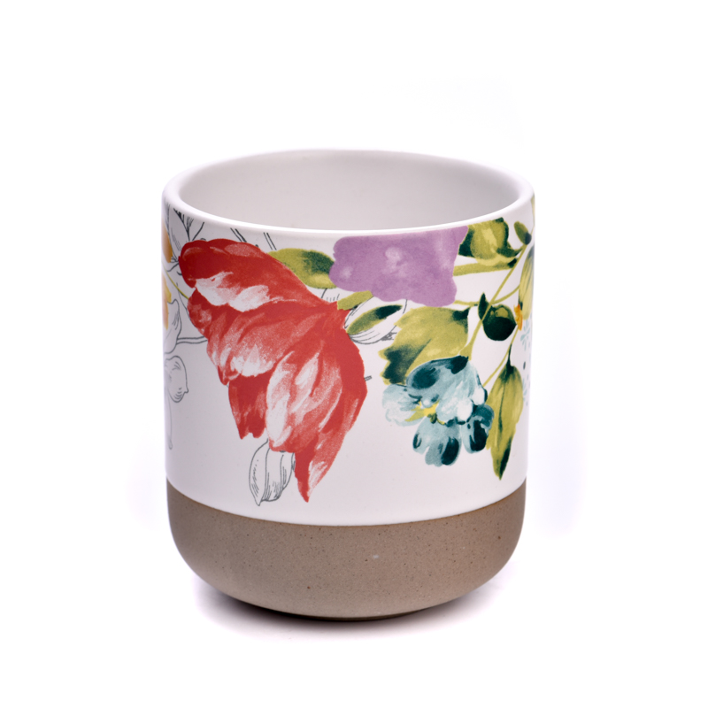 Fancy Decal Pattern Ceramic Vessel Empty Candle Ceramic Jar Wholesaling