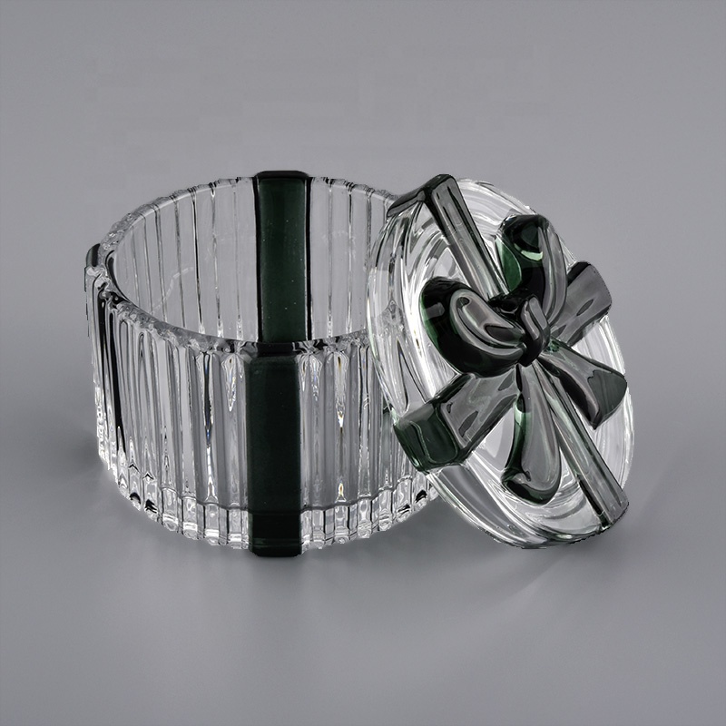 bowknot decorated green glass candle jar 150ml