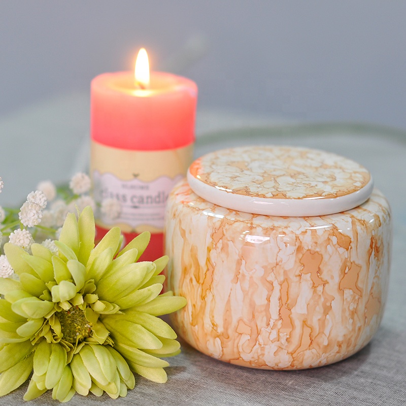 Wholesales Vintage tea light ceramic candle vessel with lid