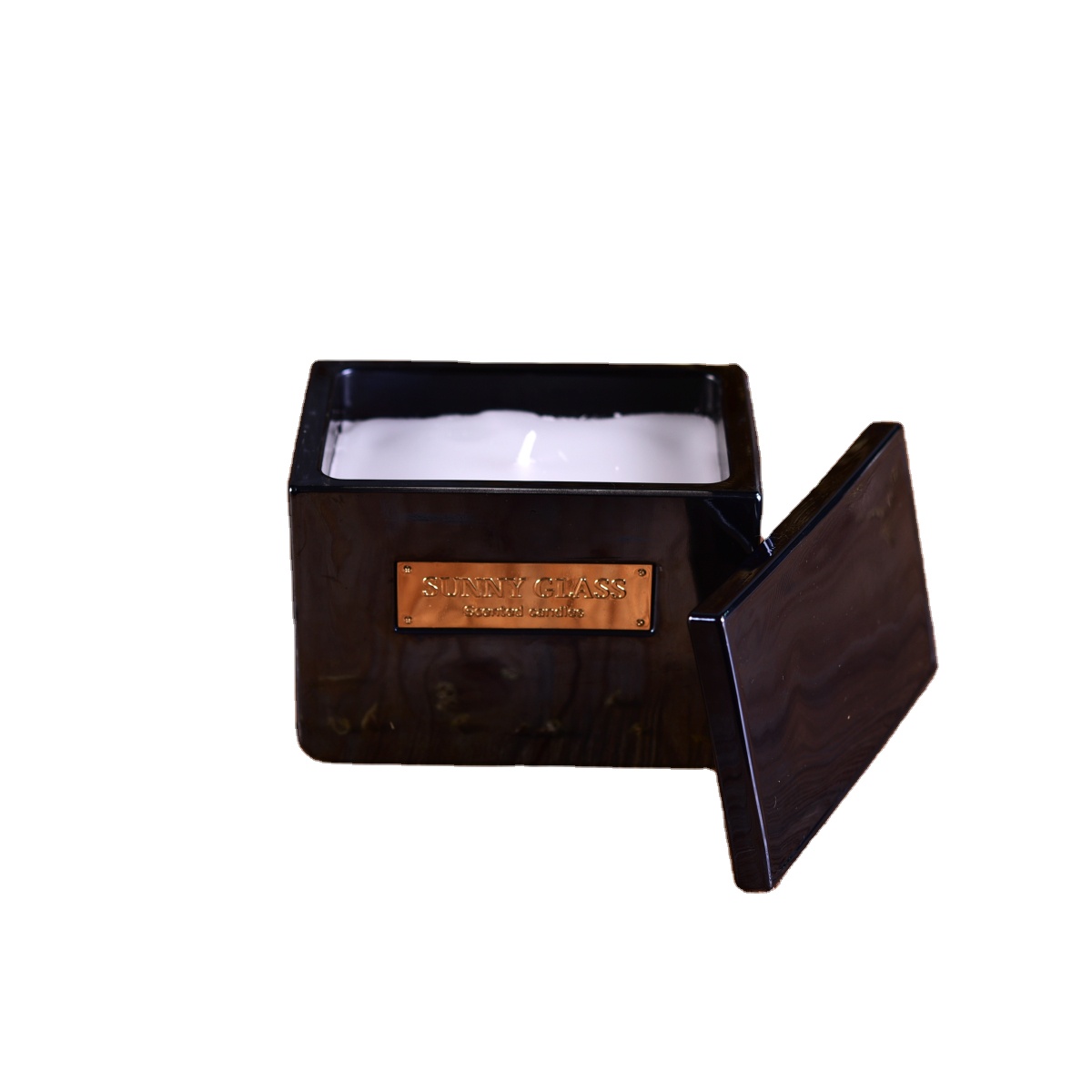 Sunny design luxury square glass candle jar with lid