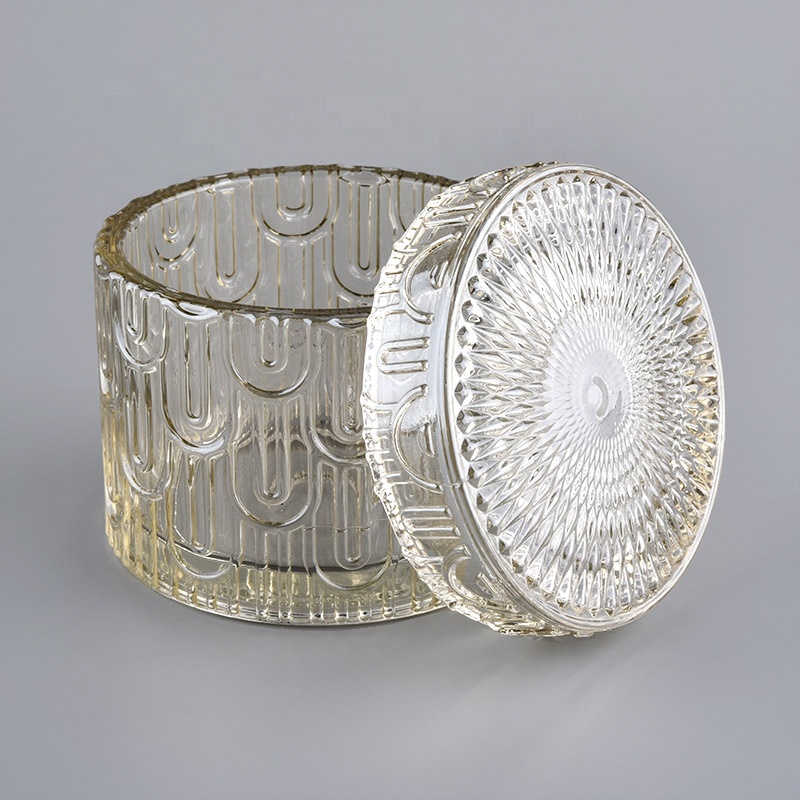 yellow iridescent glass candle jars with lid