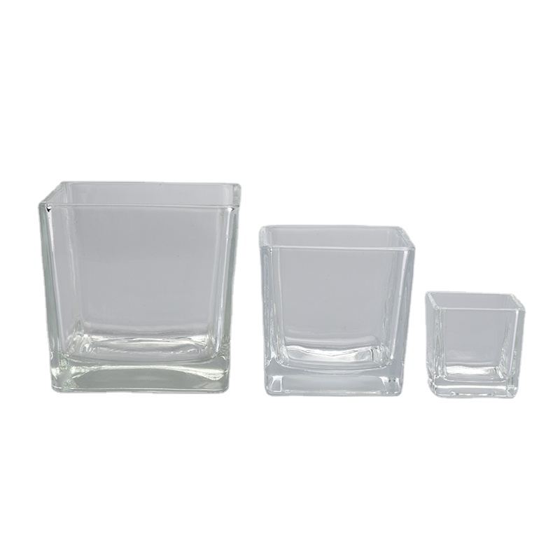 In bulk custom square clear glass candle holder 4oz 8oz 10oz
