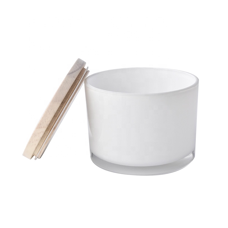 14 oz white glass candle jar with wood lid