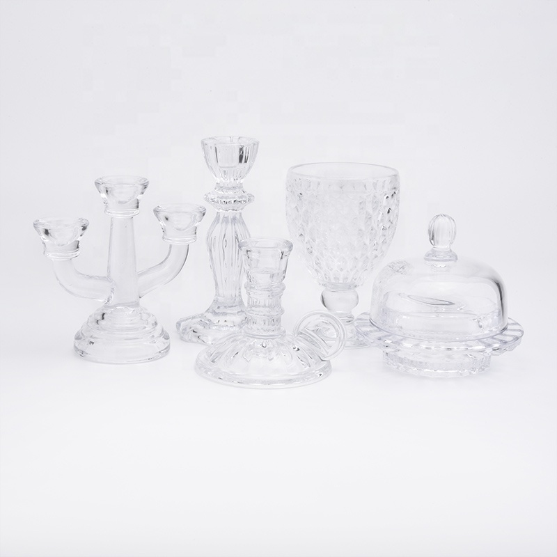 luxury clear crystal glass candle holder doom with glass lid
