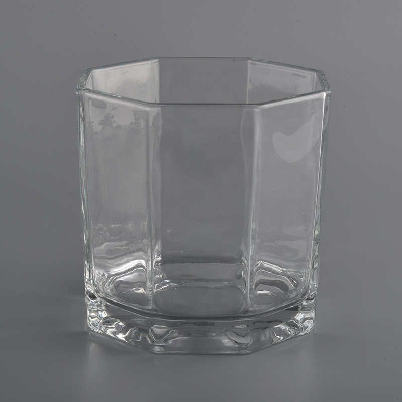 hexagon Clear Glass Candle Jar With Gold Lids
