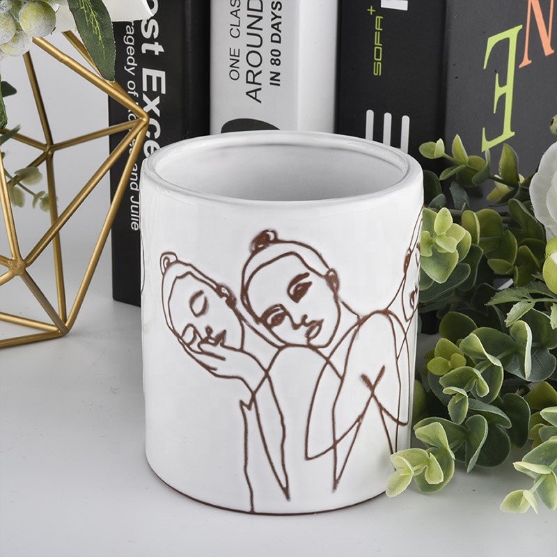 Custom home wedding decor girls picture ceramic candle holder ceramic vessel candle