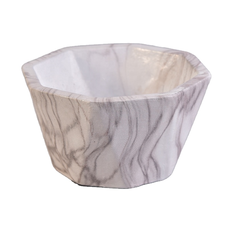 Geo cut vintage concrete candle container for home decor