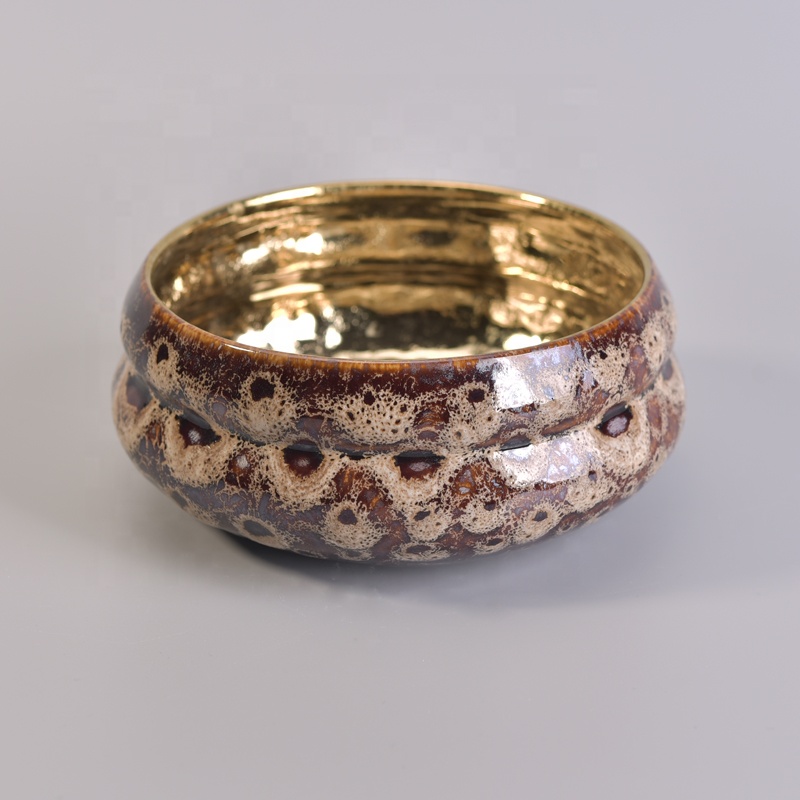 Home decoration large luxury gold tealight ceramic candle jars