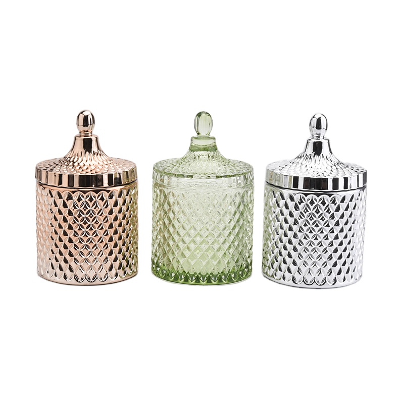 Wholesales silver empty luxury geometric candle glass jars with lid