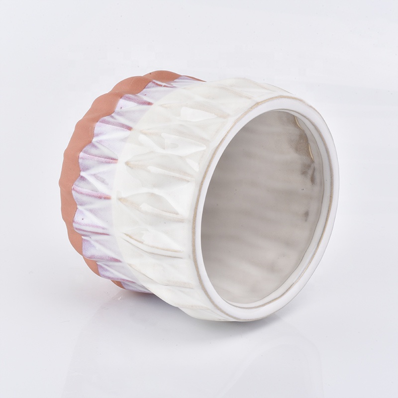 600ml Handmade ceramic candle jar embossed wholesales