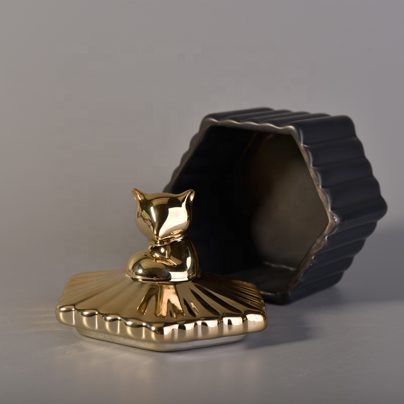 Black ceramic candle holder with gold lid wholesales