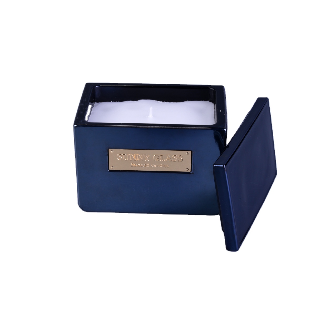 Sunny luxury square scented glass candle jar with lid home decoration