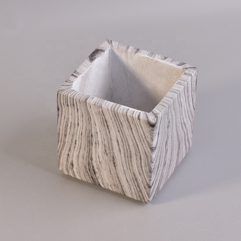 Square mini cement candle holder water transfer printing jars home decorative