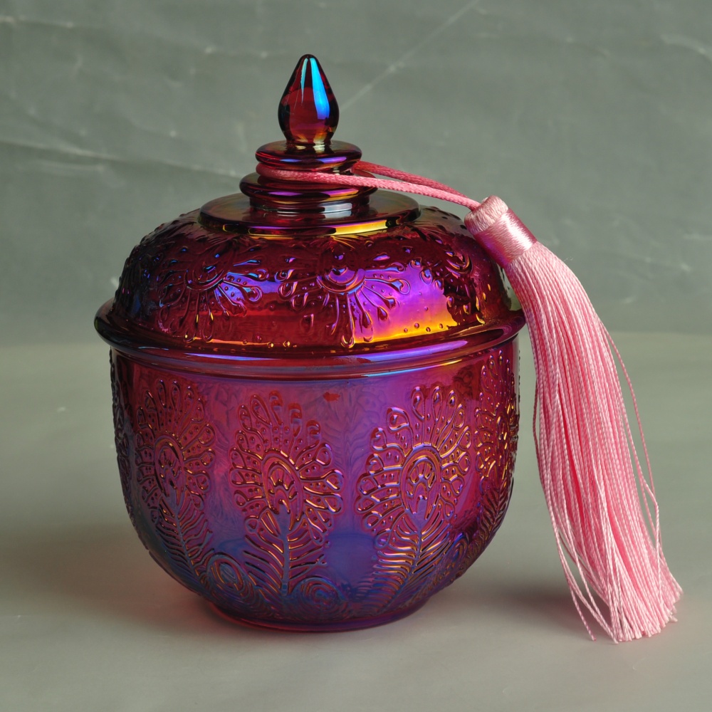 14oz Sunny iridescent luxury glass candle container with lids supplier