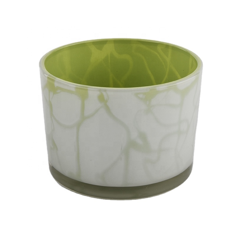 Green color glass candle jars with new decoration in 2020