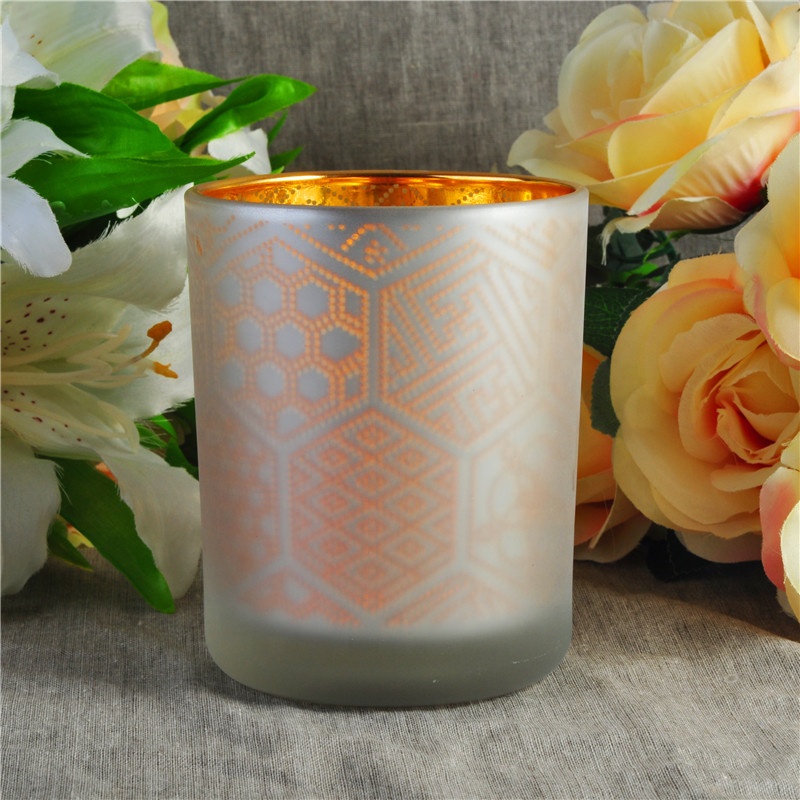 Customized frosted decorative glass candle jar in bulk