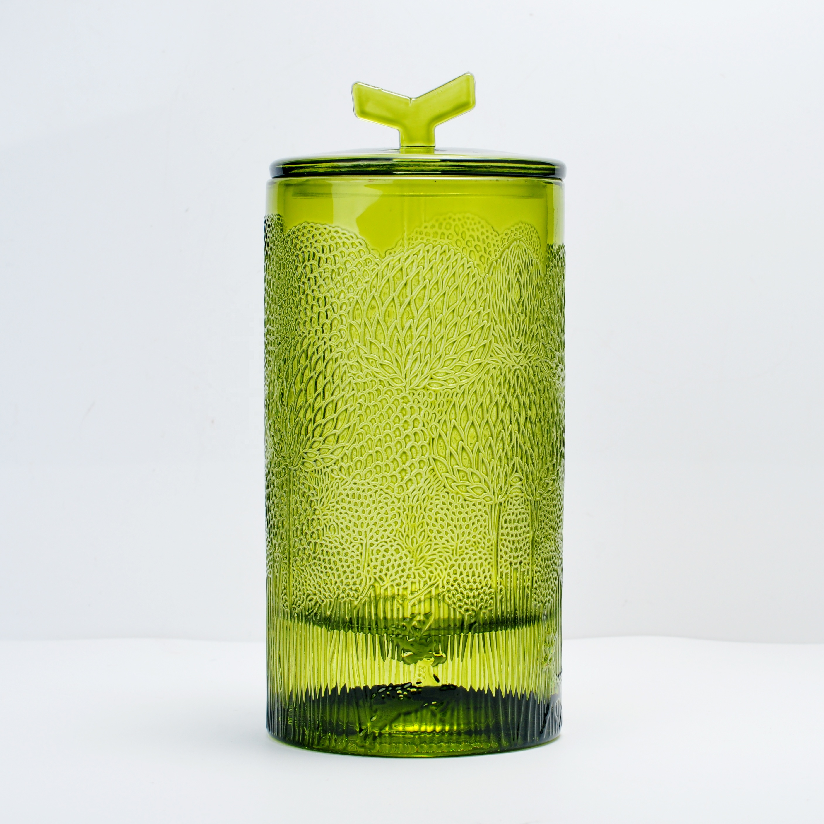Sunny design green spraying luxury glass candle vessel with lid