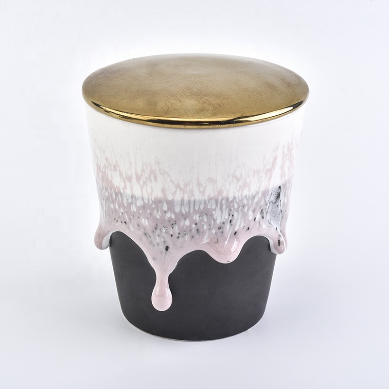 Pink personalized candle votive holder pillar ceramic jar with metal lids party decoration in bulk