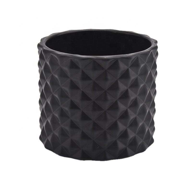 Frosted black candle holder Geo cut glass candle jar factory