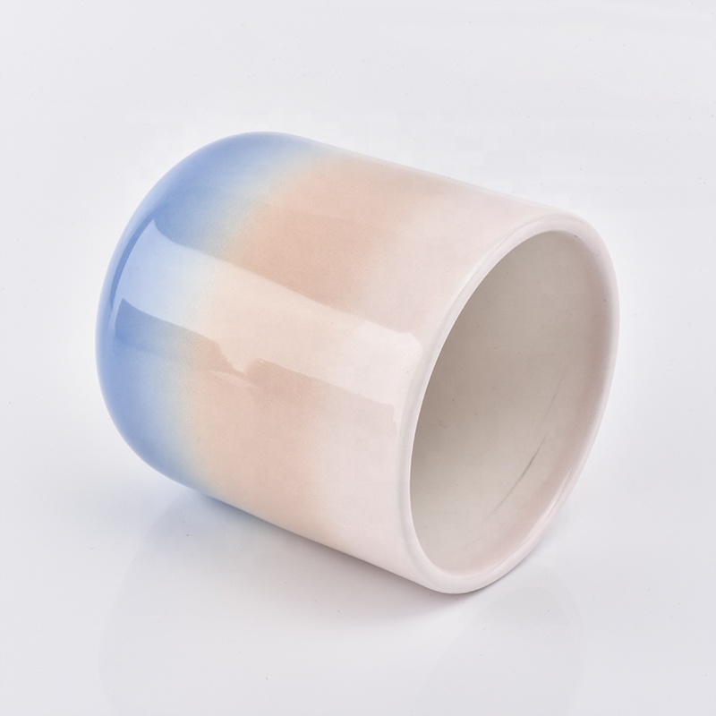 400ml Cylinder candle cup ceramic iridescent candle jars supplier