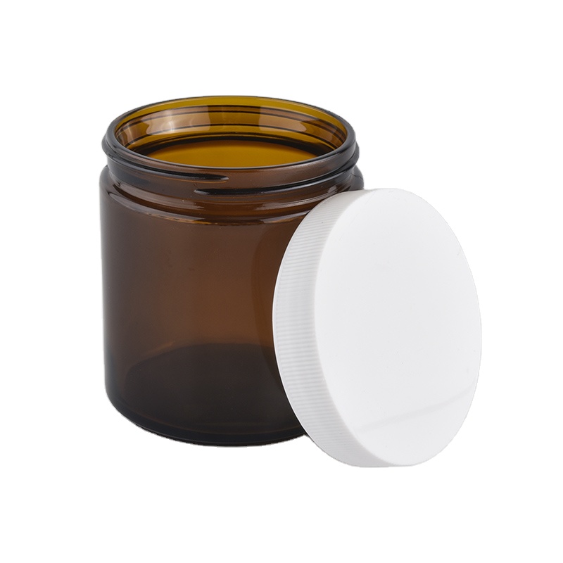 Factory price tealight amber candle glass jar with white cover