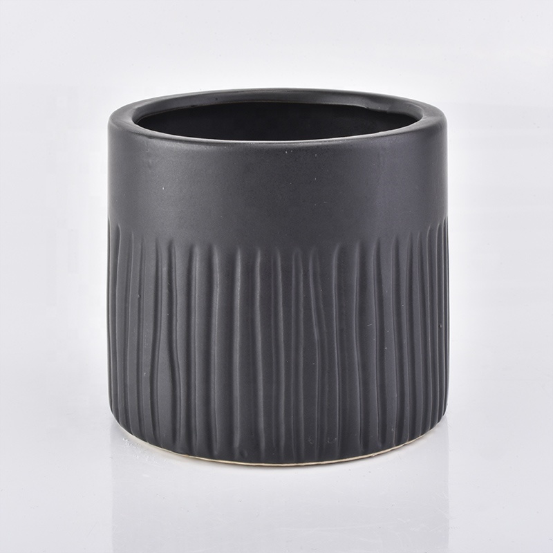 Cylinder frosted black candle vessel ceramic tea light candle jars factory