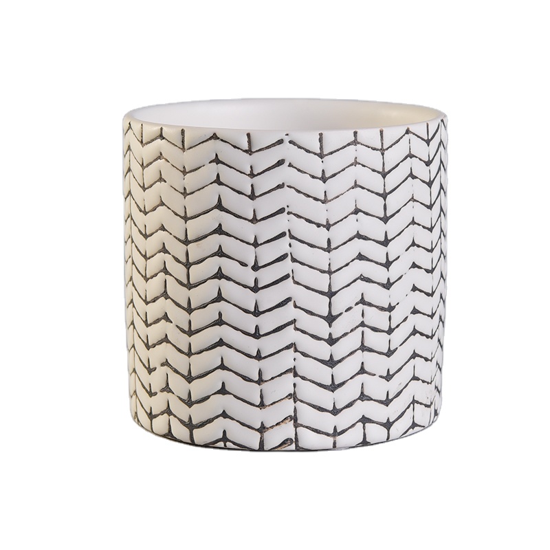 Woven pattern  cylinder ceramic candle jars home decor  wholesale