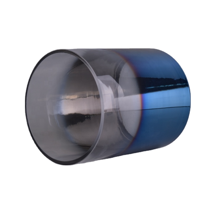 Vertical Glass Candle Jar with Gradually Varied Electroplated Decoration