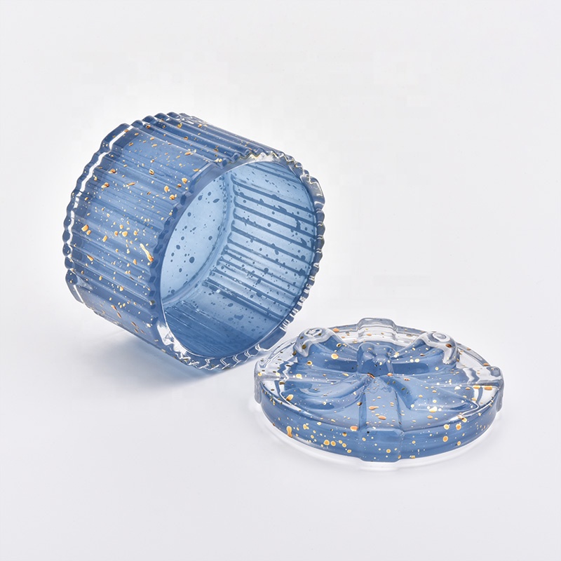 Wedding decor menorah blue candle glass holder with lid