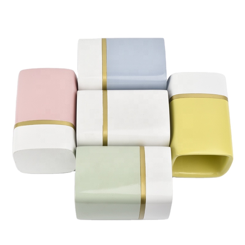 popular size with color glaze yellow Ceramic square candle jar