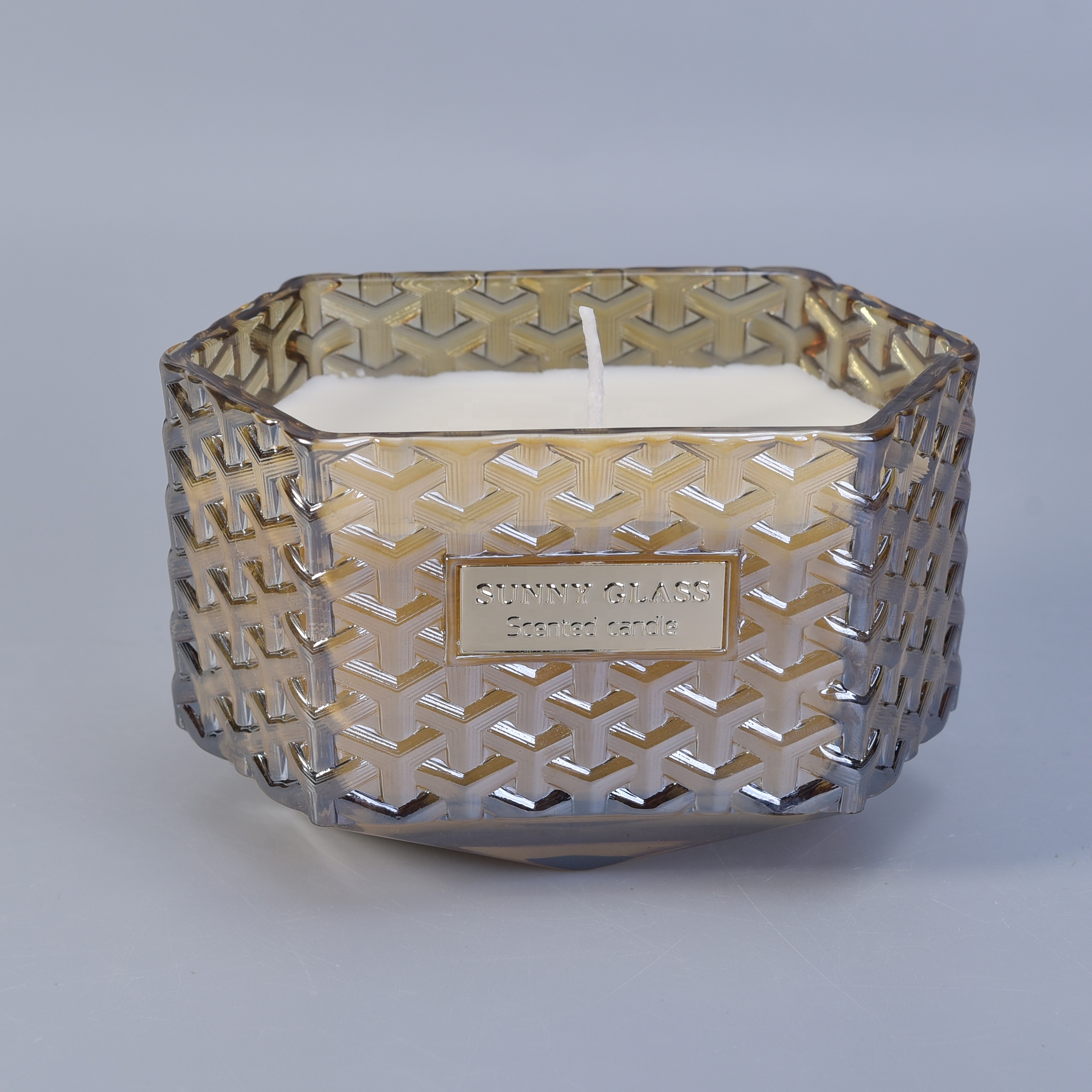 Sunny Hexagon woven custom luxury glass candle jars with lid