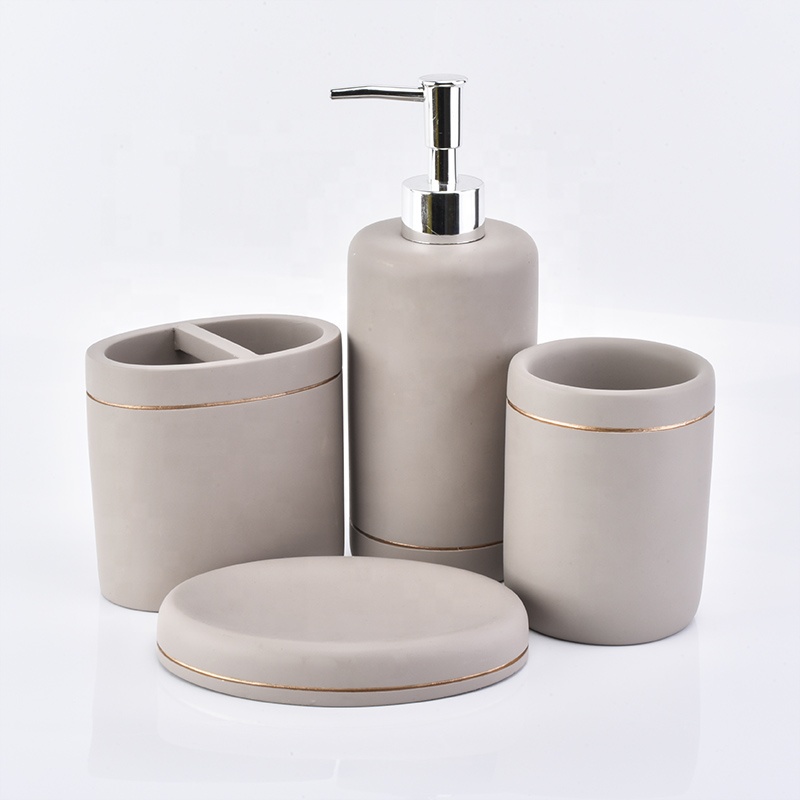 4ps Luxury marble concrete bathroom accessories sets toothbrush holder toilet decor