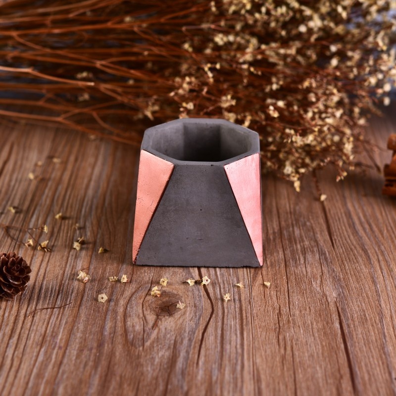 Handmade unique bulk concrete candle jar with rose gold plating
