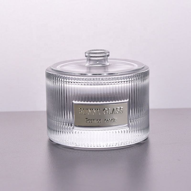 Handmade Transparent round striped glass container double wall spray perfume bottle in bulk