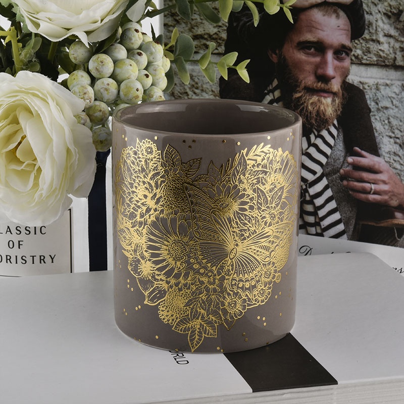 cylinder round straight side fancy ceramic candle jars with logo