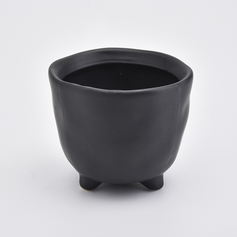 Round shape cute ceramic jars matte black candle holders wholesale