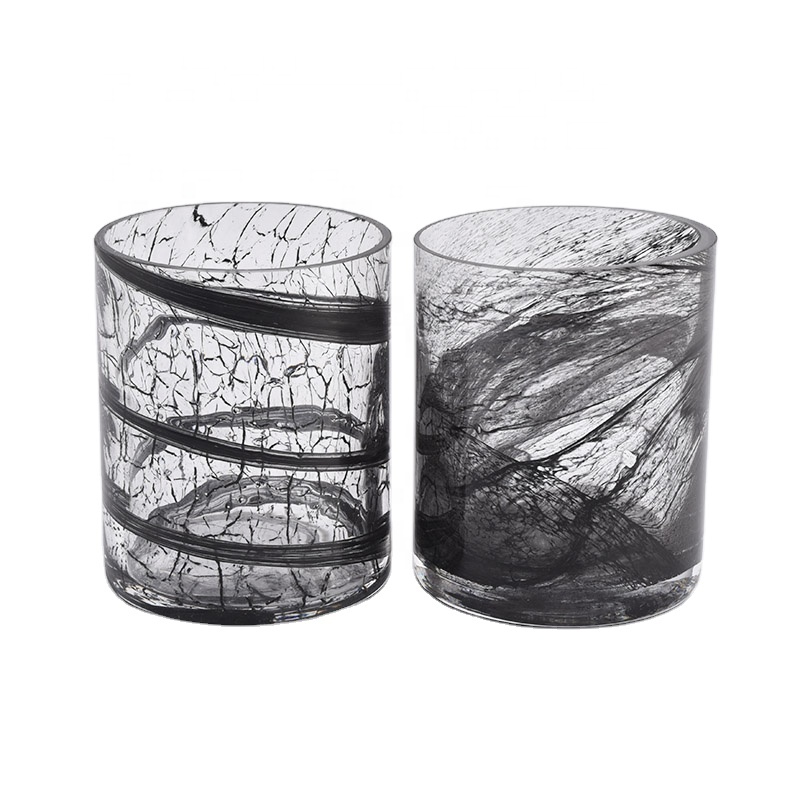 330ml Ink painting effect luxury wholesale glass candle holder for candle making
