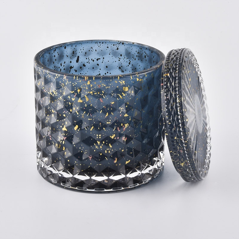 blue golden star shining woven pattern glass jars with glass lid