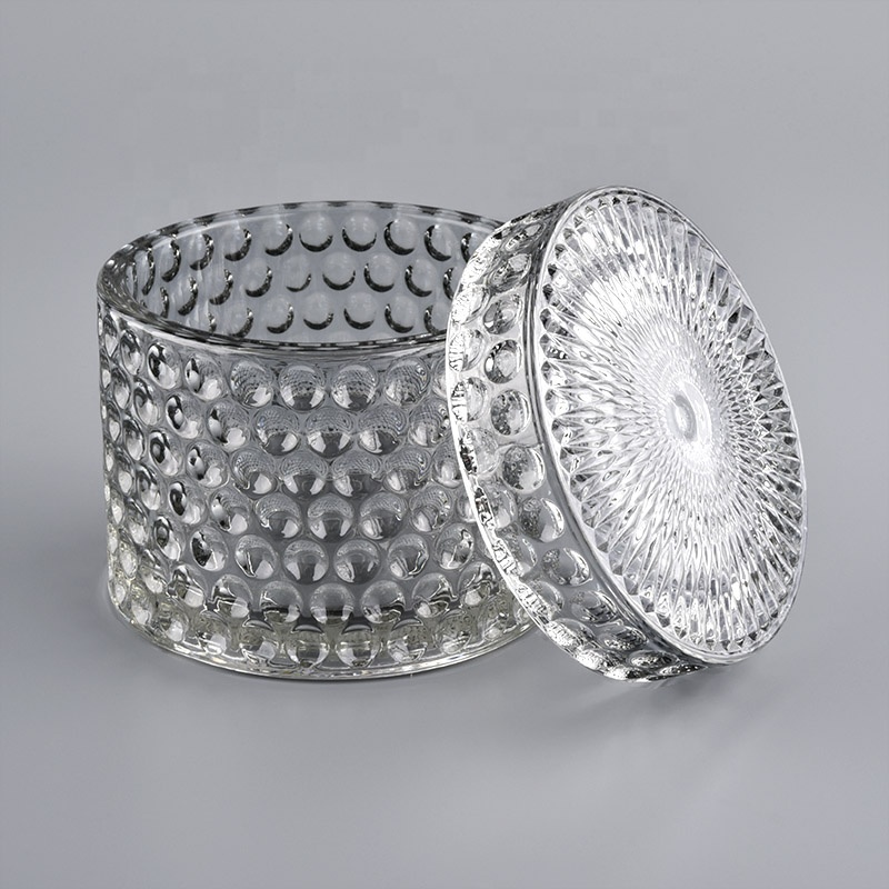 glass gray iridescent candle jar with lid