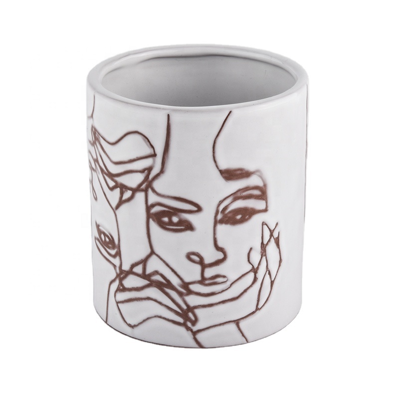 Cylinder shape decal fancy empty ceramic candle jar