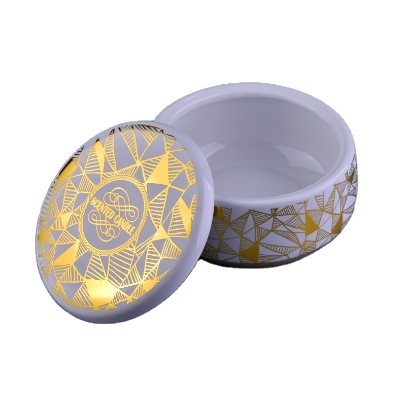 Sunny glassware luxury gold scented ceramic candle jar with lid