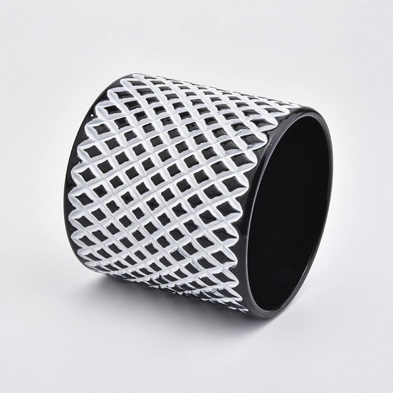 black  woven pattern glass candle jar wholesale