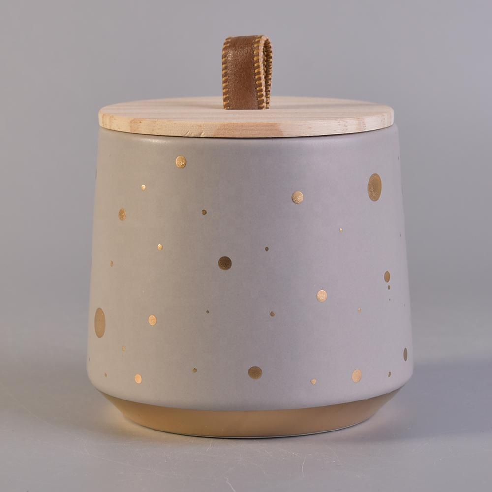 Sunny luxury grey ceramic candle jar with wood lid