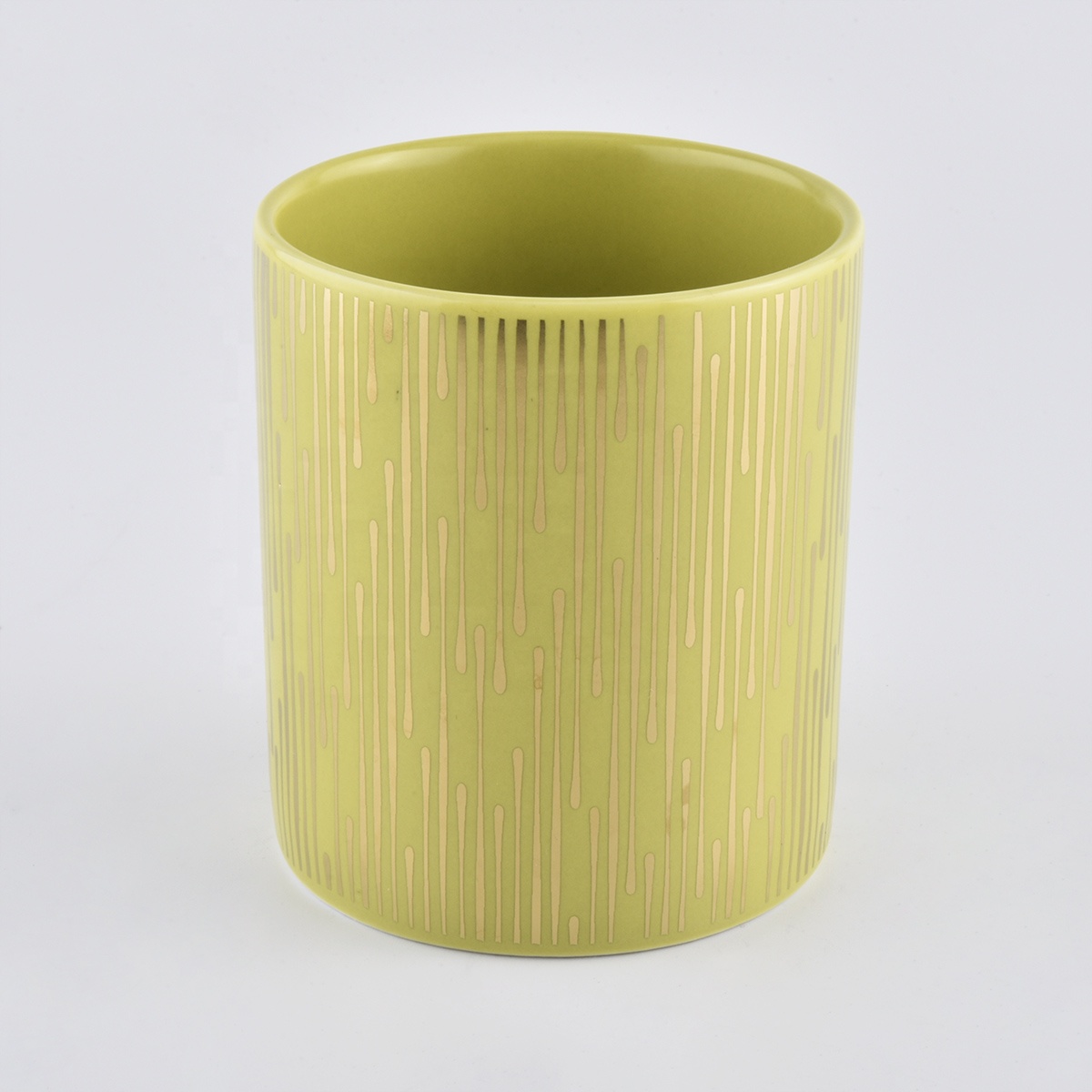 Leather Golden Ceramic Candle Container With Ceramic Lid