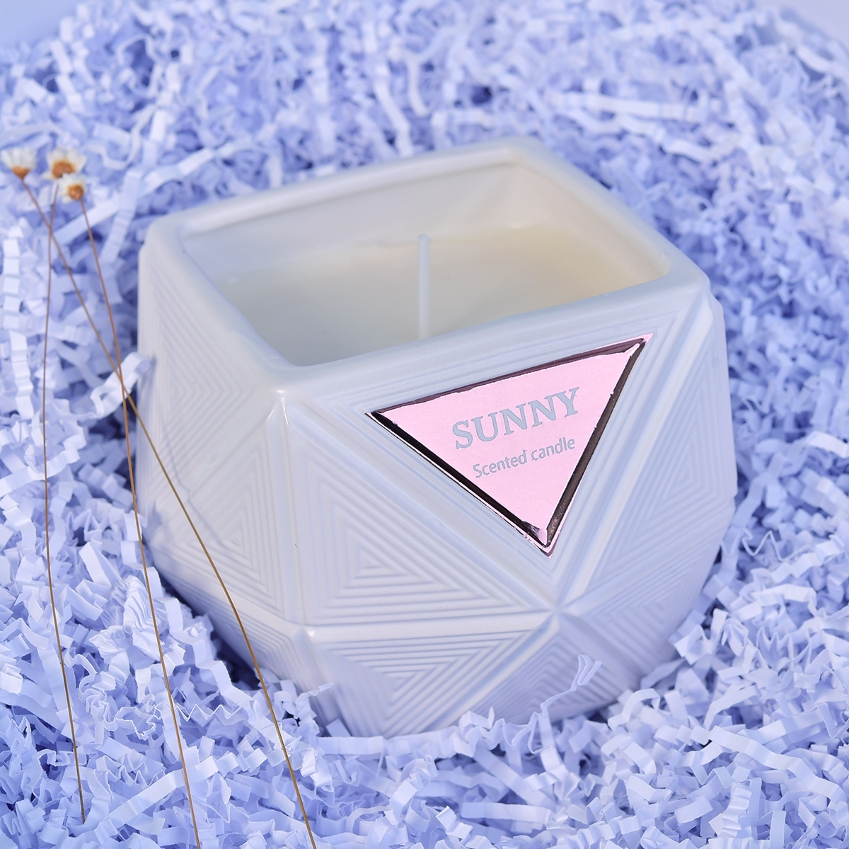 8oz 10oz Sunny scented geometric luxury glass votive candle jar
