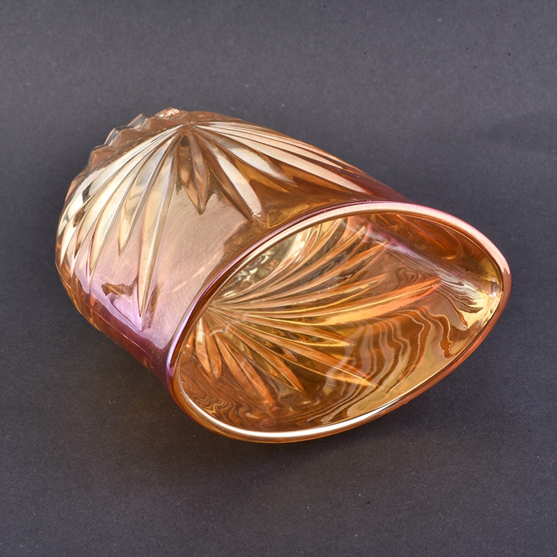 Oval shape embossed candle holder votive glass candle jars home decor